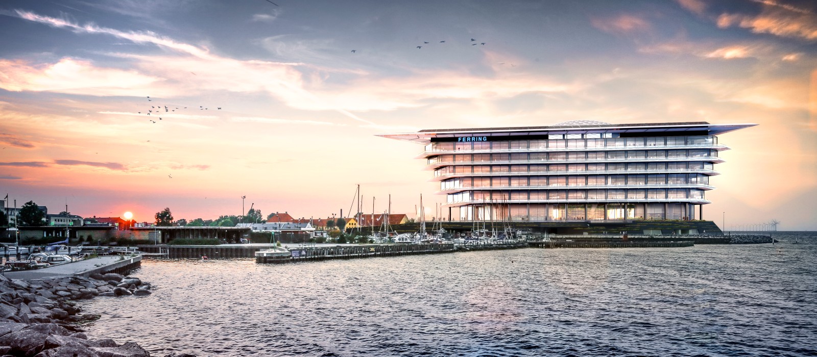 The new headquarters of the pharmaceutical company Ferring Pharmaceuticals in Kastrup, Denmark. The new headquarters of the pharmaceutical company Ferring Pharmaceuticals in Kastrup, Denmark.