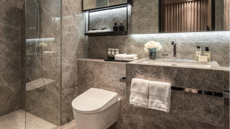 A bathroom in the Martin Modern with a Geberit AquaClean Sela shower toilet A bathroom in the Martin Modern with a Geberit AquaClean Sela shower toilet