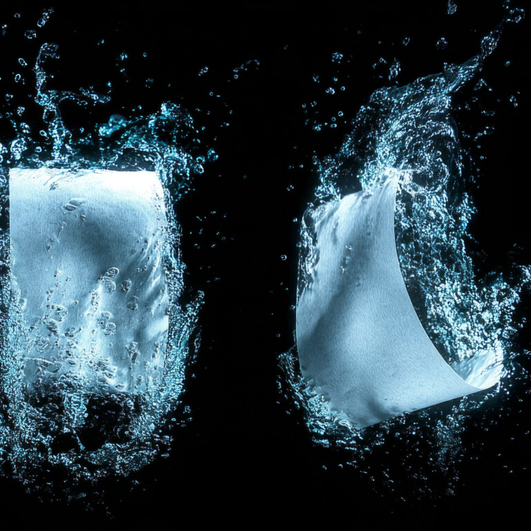 4 documents surrounded by dynamic water and a dark background.