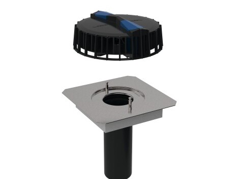 Nahaufnahme vom Geberit Pluvia Dachentwässerungssystem.