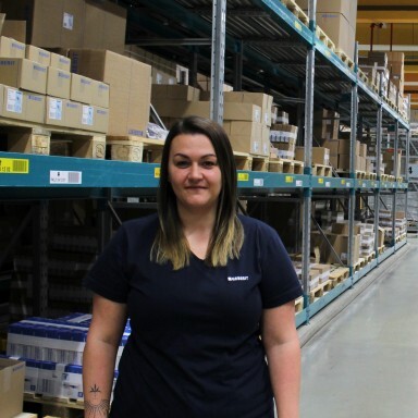 Marion Glückler at the logistics centre in Pfullendorf