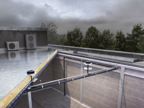 Rendering des Dachentwässerungssystems Geberit Pluvia
