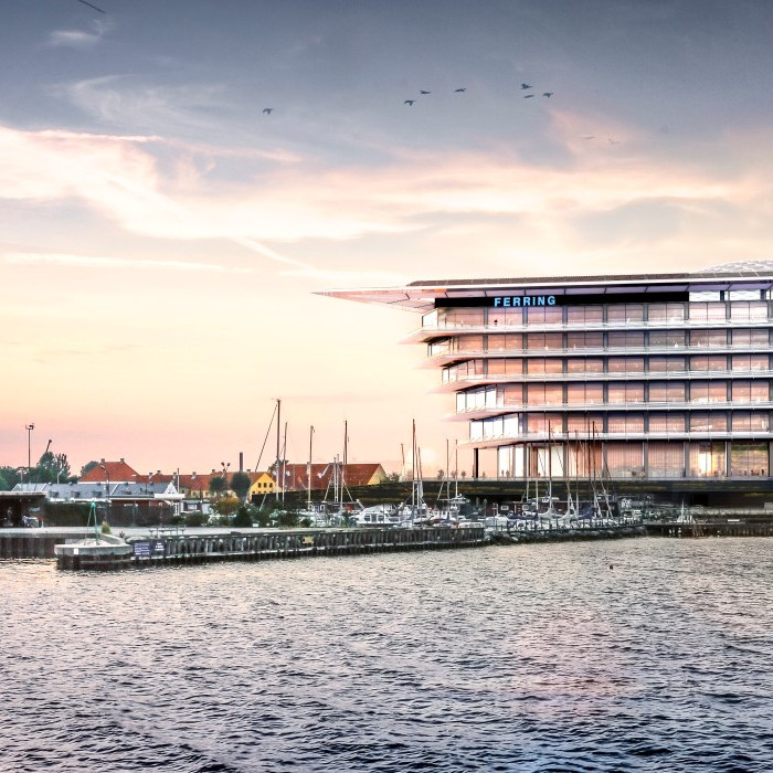 The new headquarters of the pharmaceutical company Ferring Pharmaceuticals in Kastrup, Denmark.