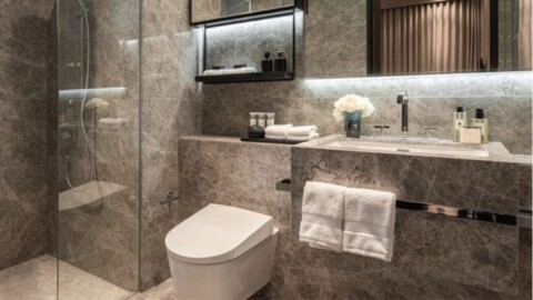 A bathroom in the Martin Modern with a Geberit AquaClean Sela shower toilet