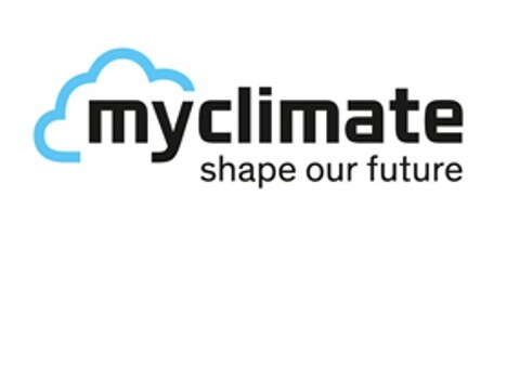 logo of myclimate with a cloud icon and the slogan "shape our future"