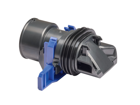 A black and blue plastic part.