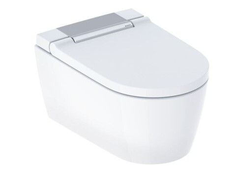 Modern white wall-hung toilet with a sleek design and soft-close lid.