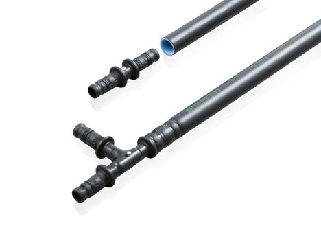 A set of black and blue pipes and connectors, including a T-junction and straight segments.