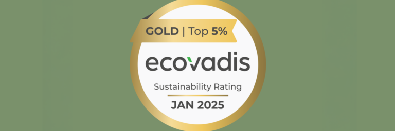 Gold-Siegel für Nachhaltigkeitsbewertung von EcoVadis, Top 5%, Datum Januar 2025.