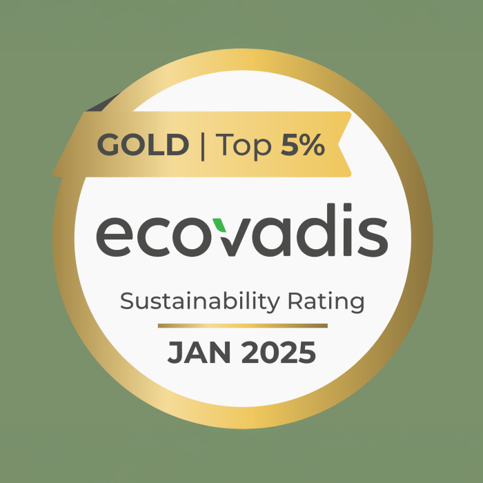 Gold-Siegel für Nachhaltigkeitsbewertung von EcoVadis, Top 5%, Datum Januar 2025.
