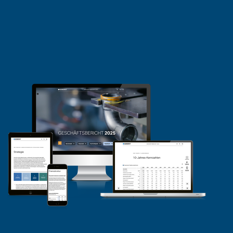 Eine Darstellung mehrerer elektronischer Geräte, darunter ein Desktop-Monitor, ein Laptop, ein Tablet und ein Smartphone, die eine Webseite präsentieren.